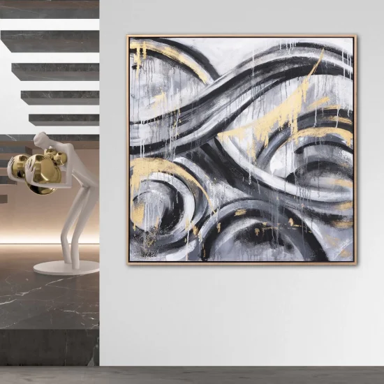 Gri ve Gold Geçişler Siparişe Özel Soyut Yağlı Boya Tablo