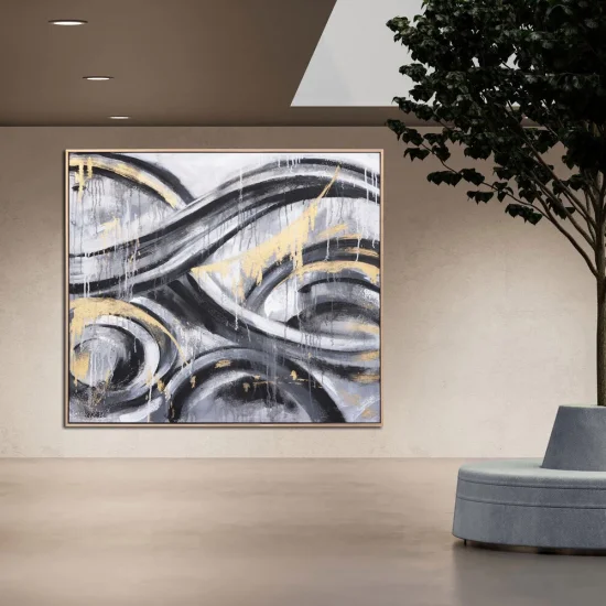 Gri ve Gold Geçişler Siparişe Özel Soyut Yağlı Boya Tablo