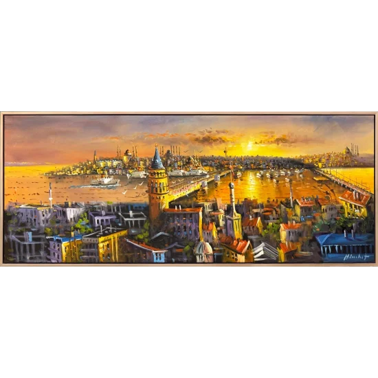 Gün Batarken Galata Yağlı Boya Tablosu