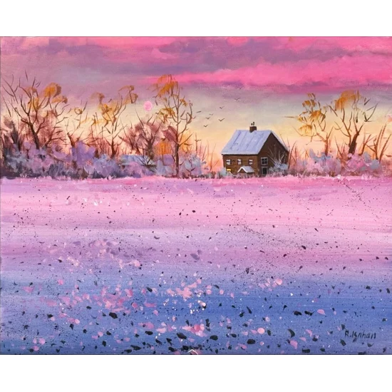 Günbatımında Kar Yağlı Boya Tablosu