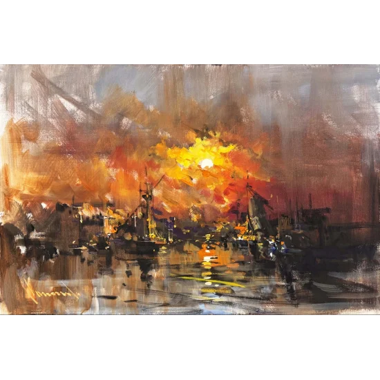Harbor at Sunset Oil Painting