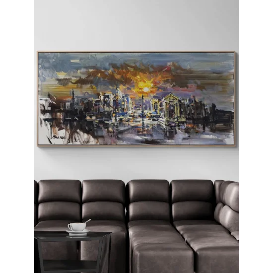 Güneşin Ardındaki Şehir Yağlı Boya Tablosu