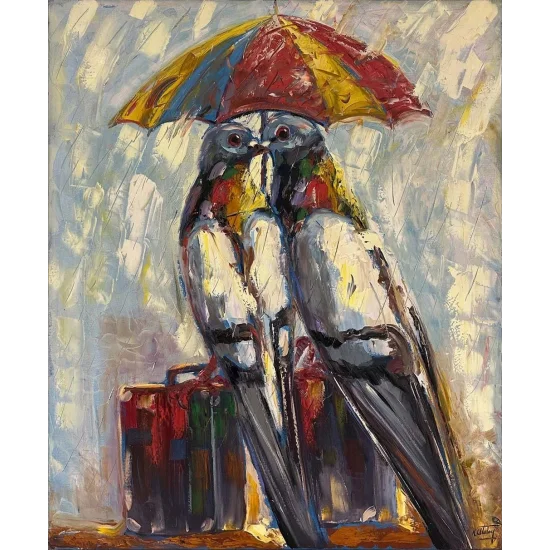 Güvercinler Son Gidişi Yağlı Boya Tablosu