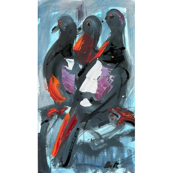 Pigeons Waiting Oil Painting