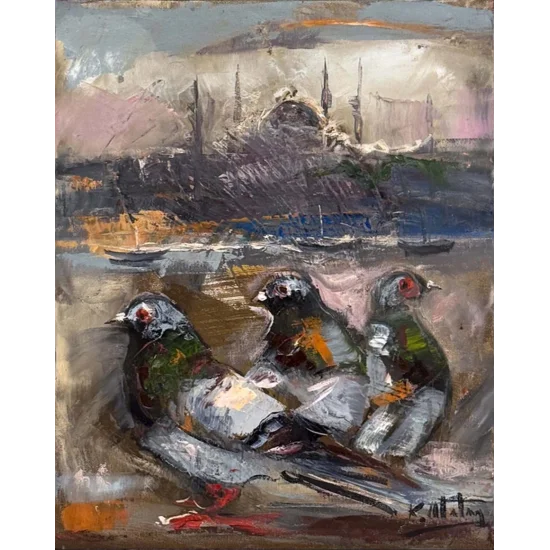 Güvercinlerin Boğazda Şarkısı Yağlı Boya Tablosu