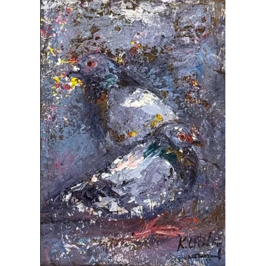 Güvercinlerin Gölgesinde Yağlı Boya Tablosu