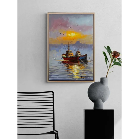 Haliç’te Son Işık Yağlı Boya Tablosu