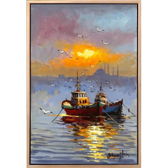 Haliç’te Son Işık Yağlı Boya Tablosu