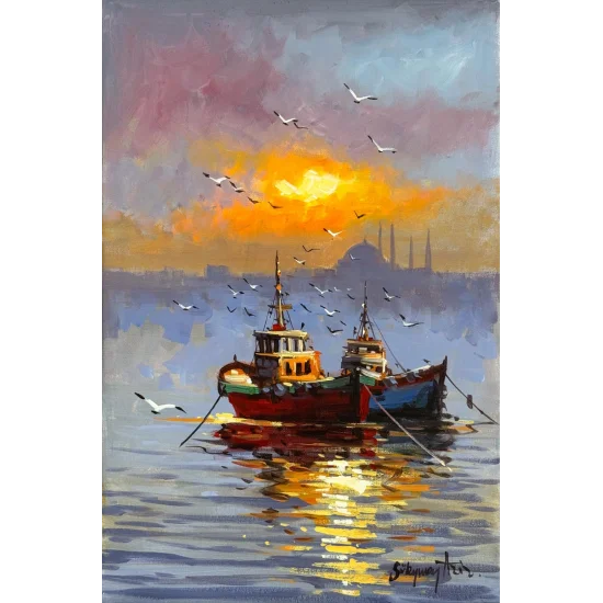 Haliç’te Son Işık Yağlı Boya Tablosu