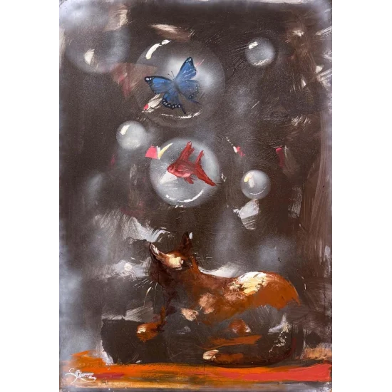 Hayalin Peşinde Kedi Yağlı Boya Tablosu