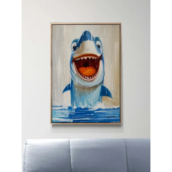 Heyecanlı Köpekbalığı Yağlı Boya Tablosu
