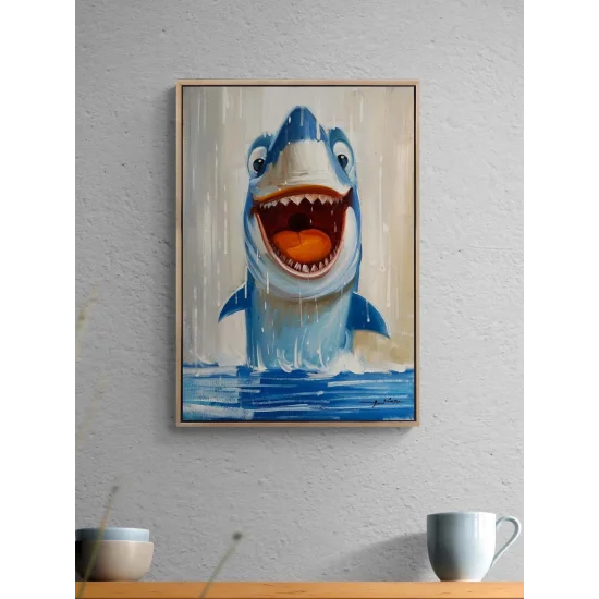 Heyecanlı Köpekbalığı Yağlı Boya Tablosu