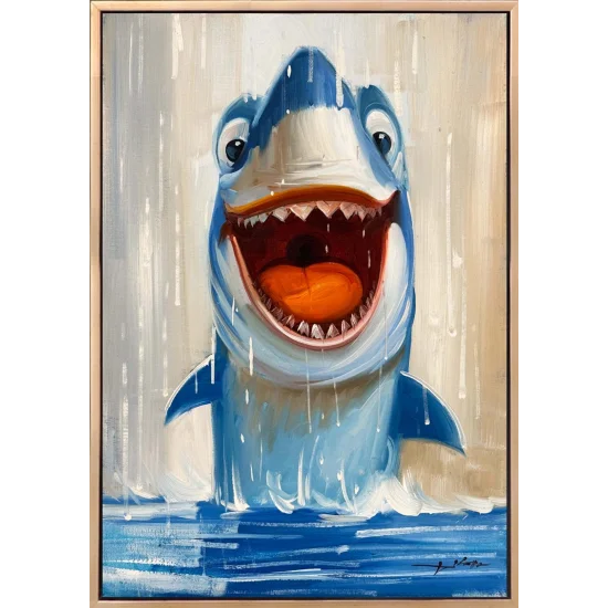 Heyecanlı Köpekbalığı Yağlı Boya Tablosu