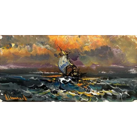 Hırçın Dalgaların Dansı Yağlı Boya Tablosu