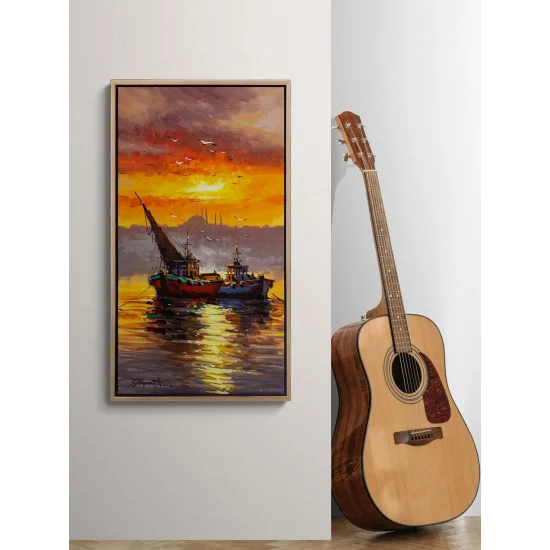 İki Tekne, Bir Akşam Yağlı Boya Tablosu