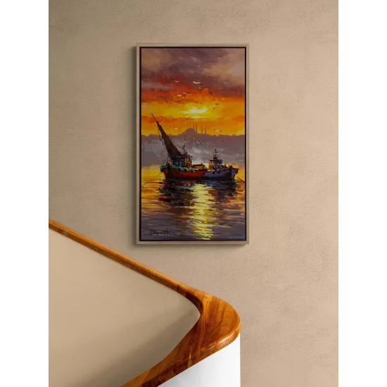 İki Tekne, Bir Akşam Yağlı Boya Tablosu