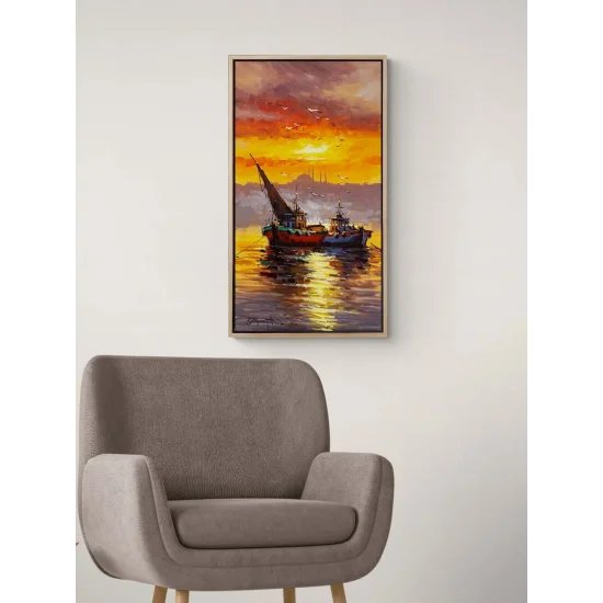 İki Tekne, Bir Akşam Yağlı Boya Tablosu