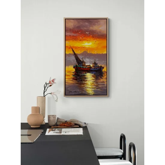 İki Tekne, Bir Akşam Yağlı Boya Tablosu