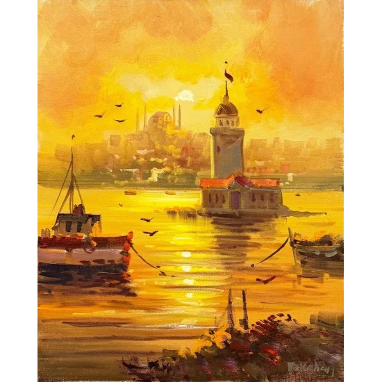 Işığın Ardında Kız Kulesi Yağlı Boya Tablosu