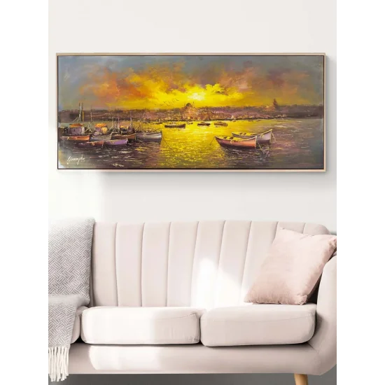 İskeleden Gün Batımı Yağlı Boya Tablosu