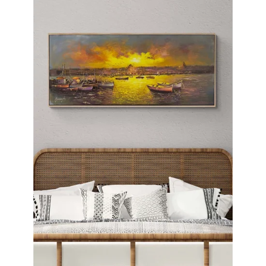 İskeleden Gün Batımı Yağlı Boya Tablosu