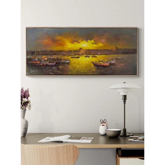 İskeleden Gün Batımı Yağlı Boya Tablosu
