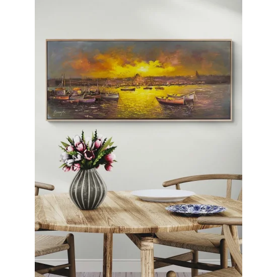 İskeleden Gün Batımı Yağlı Boya Tablosu