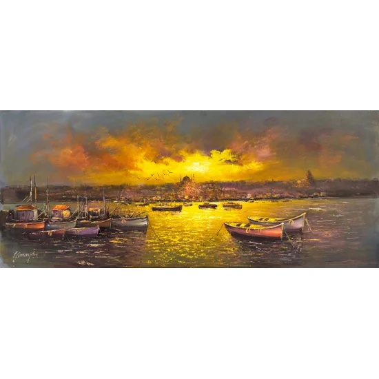 İskeleden Gün Batımı Yağlı Boya Tablosu