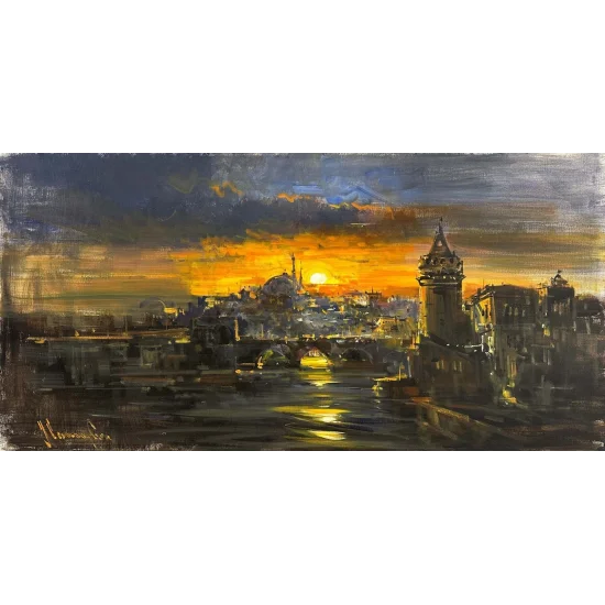 İstanbul Boğazında Akşamüstü Yağlı Boya Tablosu