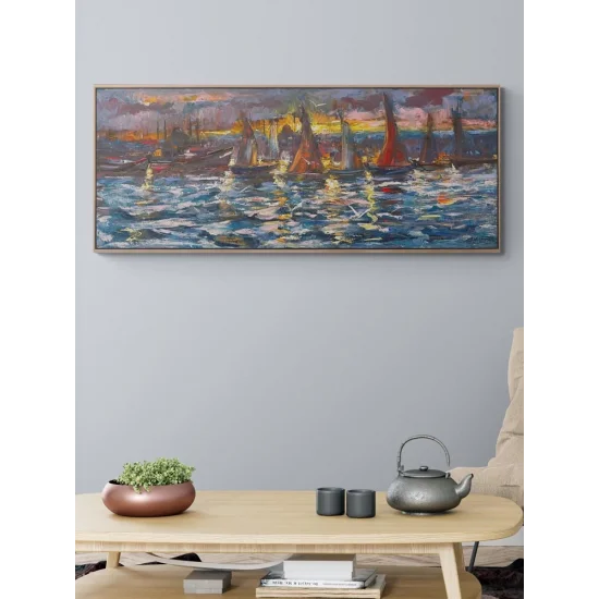 İstanbul Boğazında Yelkenliler Yağlı Boya Tablosu