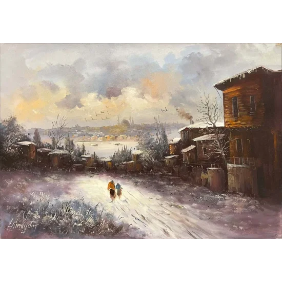 İstanbulda Kış Yağlı Boya Tablosu