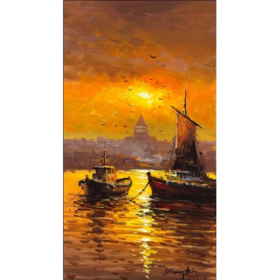İstanbul Denizinde Sabah Yağlı Boya Tablosu