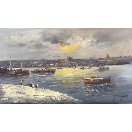 İstanbul’da Durgun Akşam Yağlı Boya Tablosu