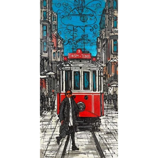 İstiklal Caddesinin Tarihi Dokusu Yağlı Boya Tablosu