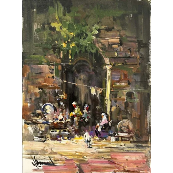 Evening Preparations In Font Of The Door Oil Painting