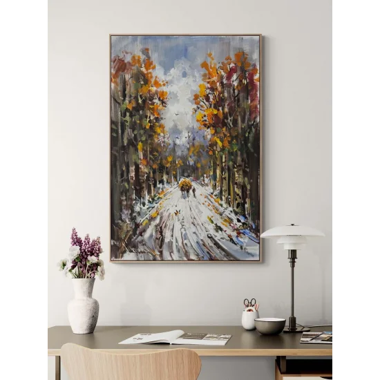 Kar Mazarasında İzler Yağlı Boya Tablosu