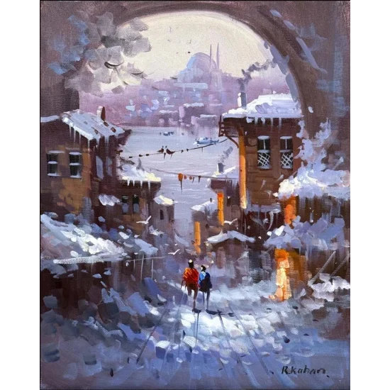Kar Vakti İstanbul Yağlı Boya Tablosu