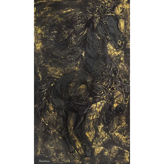 Kara Atın Kudreti Yağlı Boya Tablosu