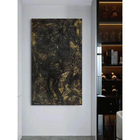 Kara Atın Kudreti Yağlı Boya Tablosu