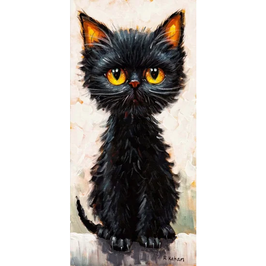 Kara Kedinin Düşleri Yağlı Boya Tablosu