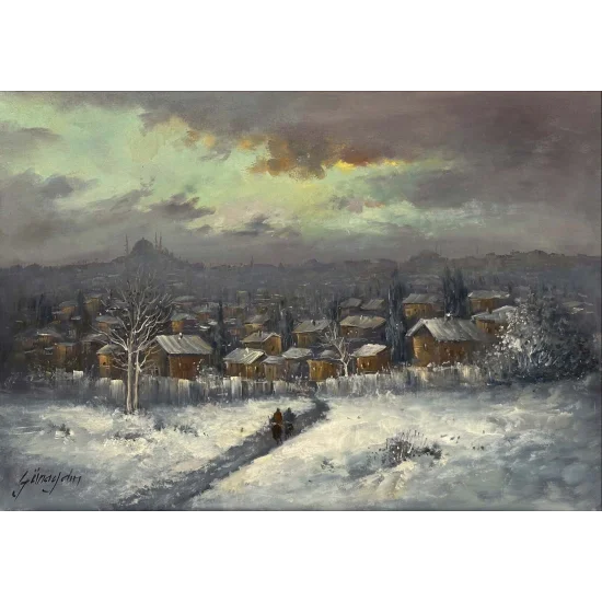 Silent Istanbul in Snow Oil Painting
