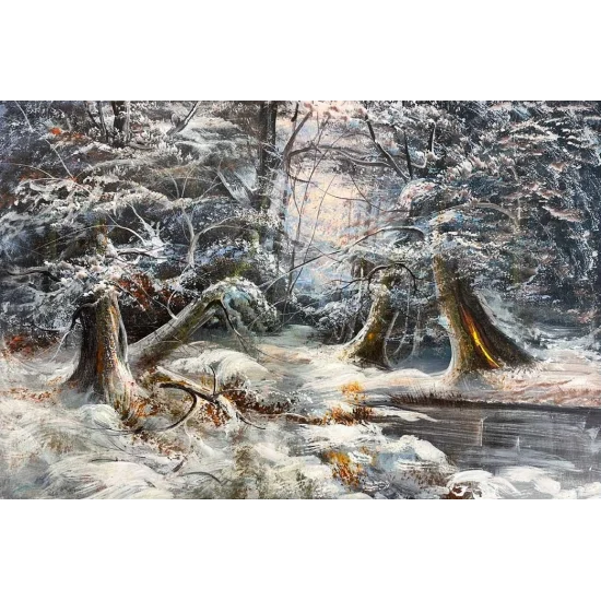 Snow Covered Forest Oil Painting
