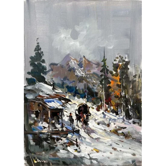 Karlı Köy Yağlı Boya Tablosu