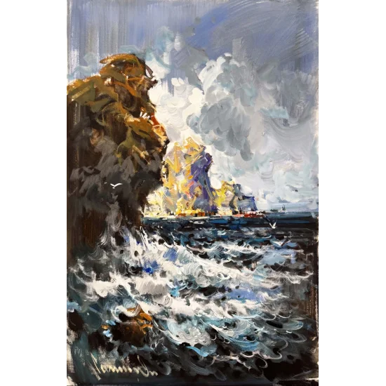 Kayalara Vuran Öfke Yağlı Boya Tablosu