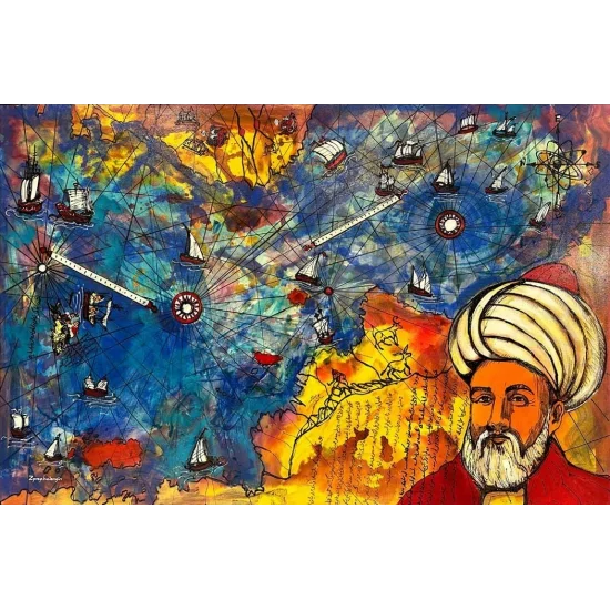 In Search of Discovery, Piri Reis Map Oil Painting | simurgh