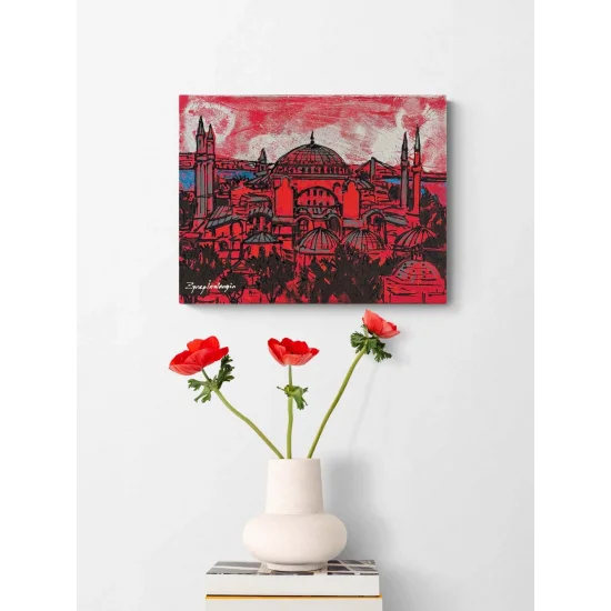 Kırmızı Ayasofya Cami Yağlı Boya Tablosu