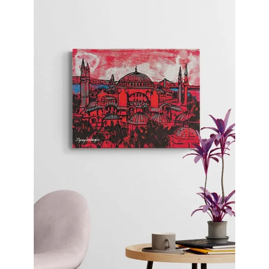 Kırmızı Ayasofya Cami Yağlı Boya Tablosu