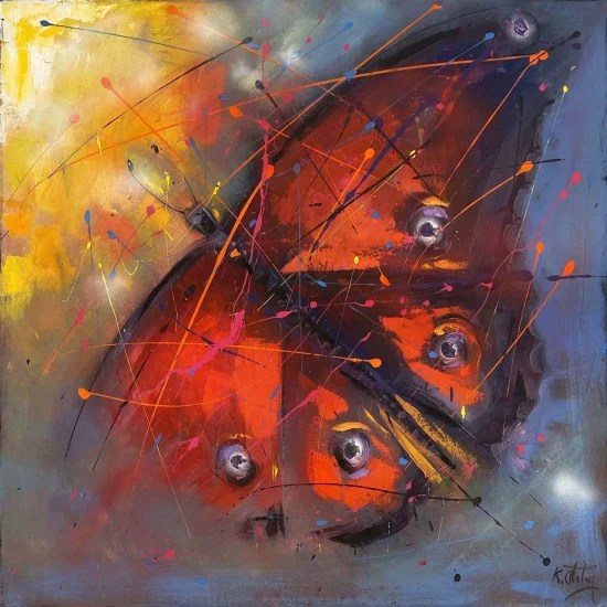 Kırmızı Kelebek Etkisi Yağlı Boya Tablosu