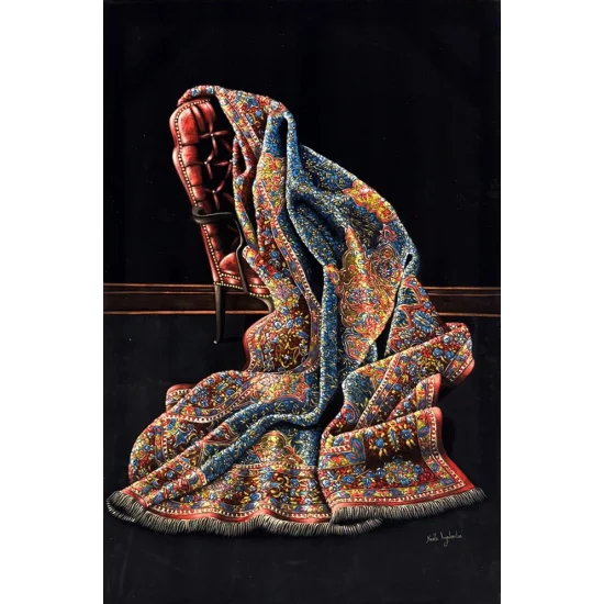 Kırmızı Koltuk ve Halı Yağlı Boya Tablosu