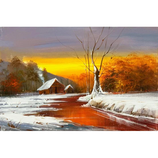 Kış Eskizi Yağlı Boya Tablosu